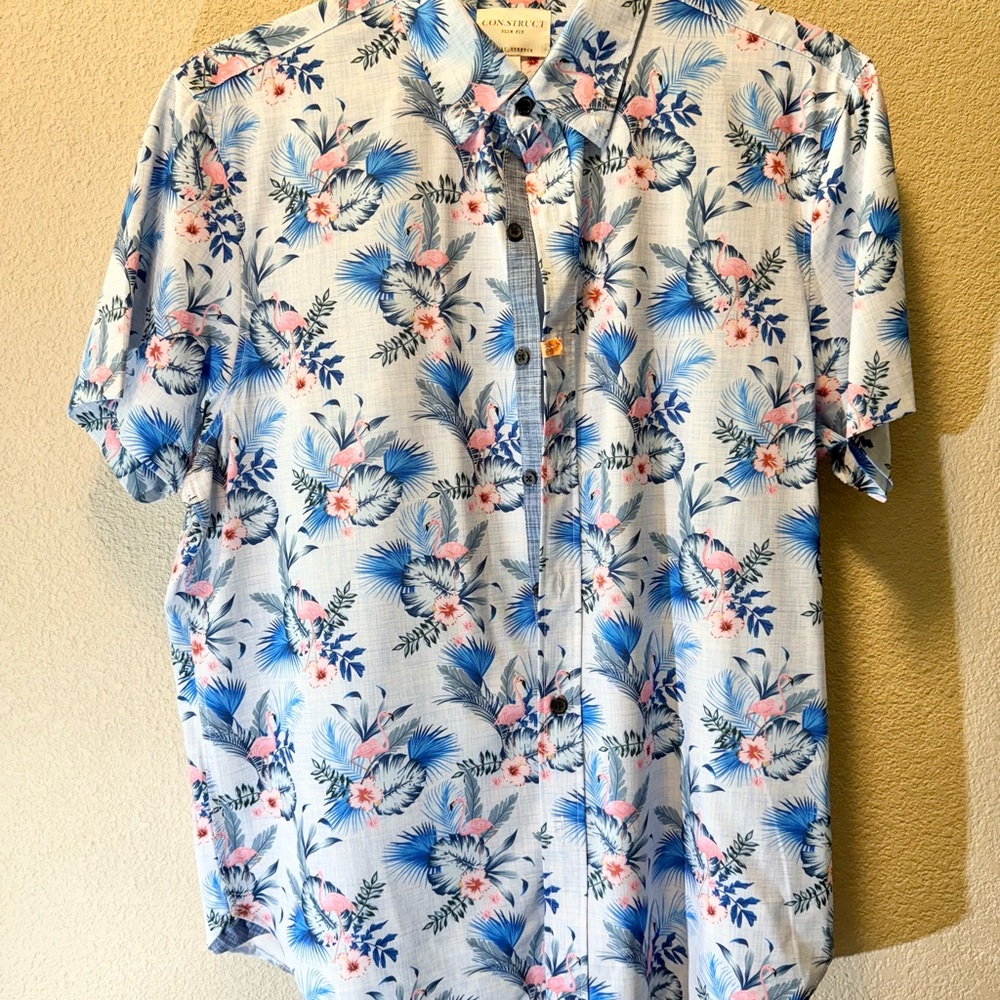 Men’s Construct Nordstrom New Pink and Blue Floral Casual Button Down Shirt